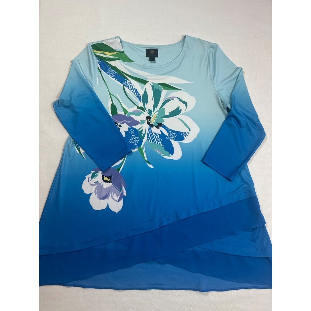 JM Collection Delight Ocean Turquoise Layered Tunic Floral Size M - Picture 3 of 6